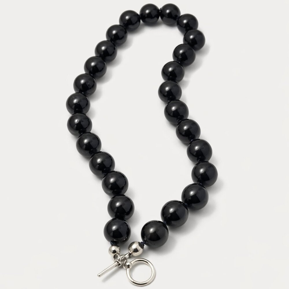 RARE Simon Sebbag Black Bead Necklace 18" | Sterling Silver Toggle | Modern
